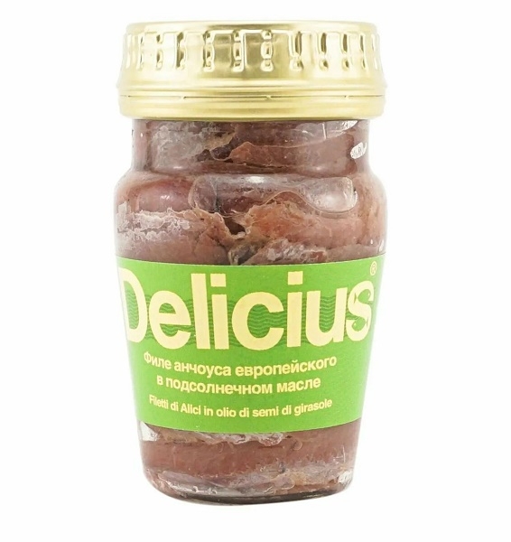 Филе анчоуса европейского в подсолнечном масле Delicius 90 гамм