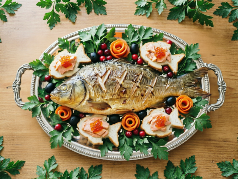 Карп праздничный с канапе